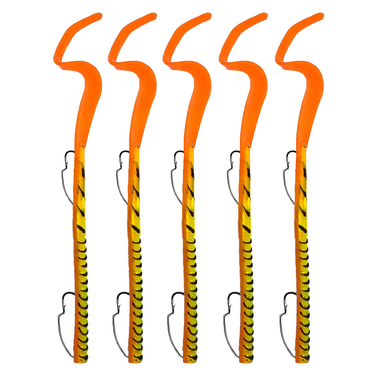 Delong Lures Fishing Lures Bass Set 10" Pre-Rigged Weedless Swim Bait Twister Tail Bass Fishing Lures Extra Durable Soft Plastic Baits for Freshwater - 5 pcs Bass Baits and Lures Pack Made in USA