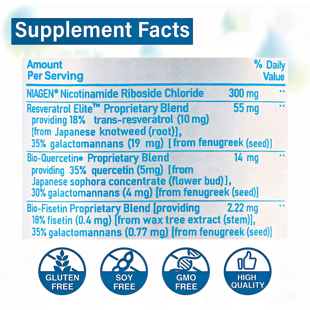 Abronikey NAD Cell Regeneratorand Resveratrol Elite - Nads Niacinamideriboside Supplement - With Trans-resveratrol, Quercetin - Energy,Focus- 90Capsules Dietary