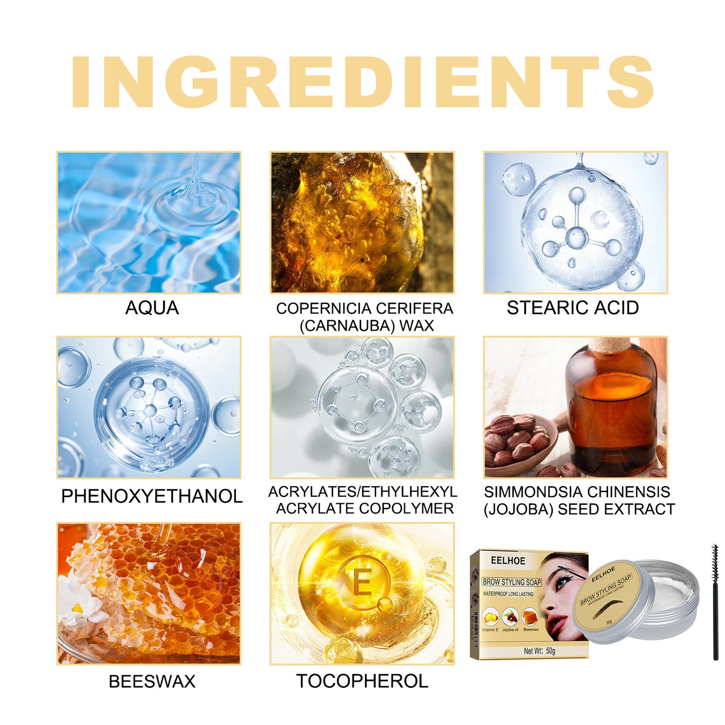 EELHOE Eyebrow Styling Cream, Stereo Shape Eyebrows Colorless Transparent Refreshing Long-Lasting Natural Eyebrow Styling Cream