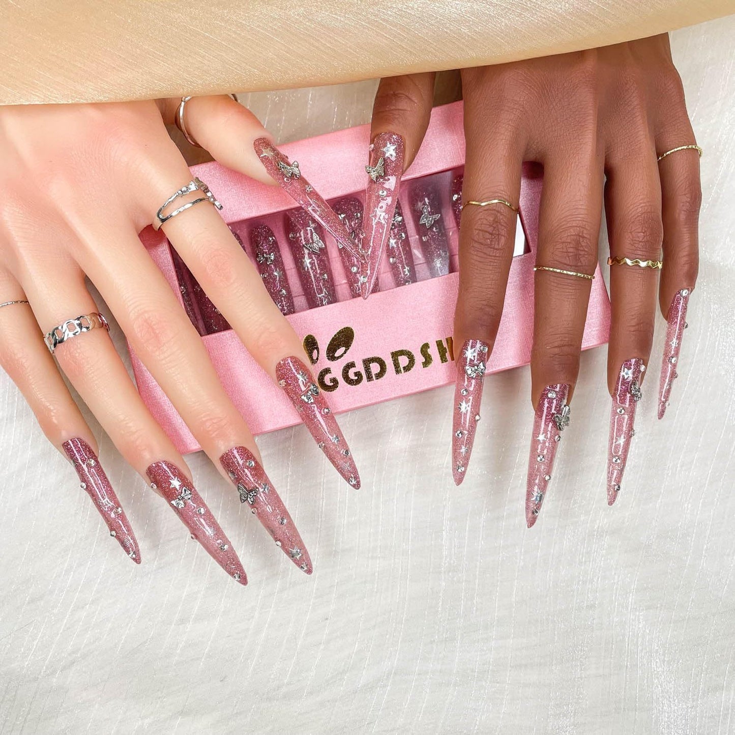 GGddsha 2025 Long Novel Design And Reusable Handmade Nails 10PCS Pmma Acrylic Nails Press OnNails Kit With Box Gifts For Women,Gilded Flutter