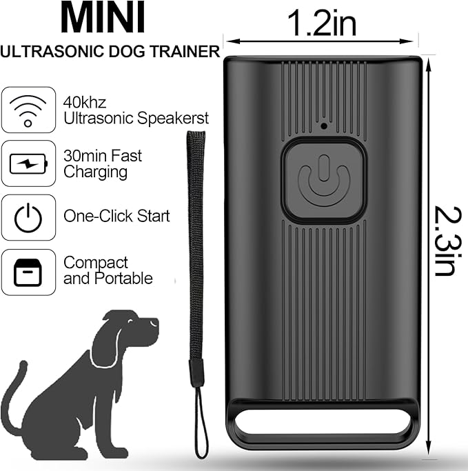 Mini Ultrasonic Dog Bark Deterrent Device - Stop Dog Barking Device for Own or Neighbor's Dog, Rechargeable Anti Barking Dog Trainer Portable Stop Barking Pet Training Tool