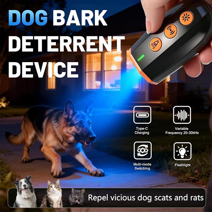 Mini Dog Bark Deterrent Device, Handheld Ultrasonic Bark Control with LED Light (Strobe & Flashlight Modes), Humane and Safe Training Tool, Up to 16.4 ft Range for Indoor & Outdoor Use