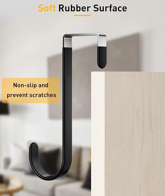 4 Pack Over The Door Hooks, Door Hanger Hook, Towel Hooks for Hanging, Towel Hanger for Bathroom, Fit 1 3/8" Door Black, Dorm Room Essentials