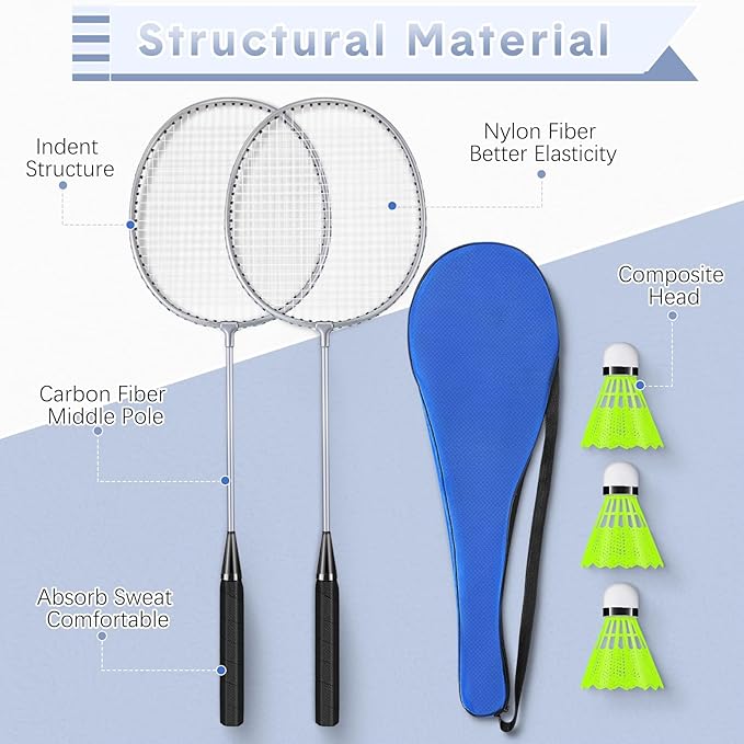 12 Pack Badminton Rackets Set Including Badminton Racquets, Nylon Shuttlecocks and Carry Bag for Outdoor Backyard Games Beginners