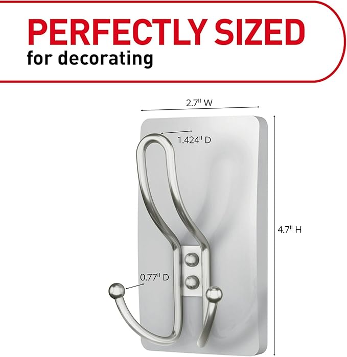 Command X-Large Satin Nickel Triple Hook, 1 Hook, 3 Strips, Damage-Free Hanging with Adhesive Strips, No Tools Wall Hook for Hanging Decorations in Living Spaces