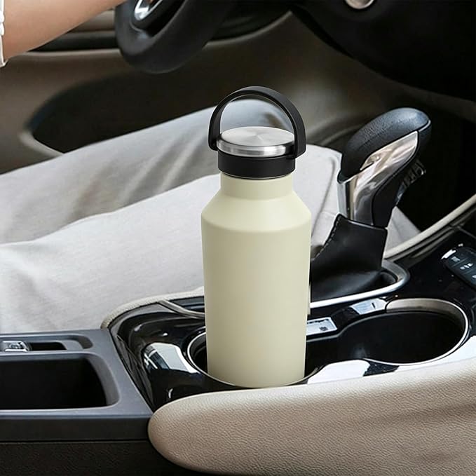TYESO Stainless Steel Vacuum Insulated Water Bottle, Insulated Water Bottle with Soft Silicone Carry Handle (KHAKI, 25 OZ)
