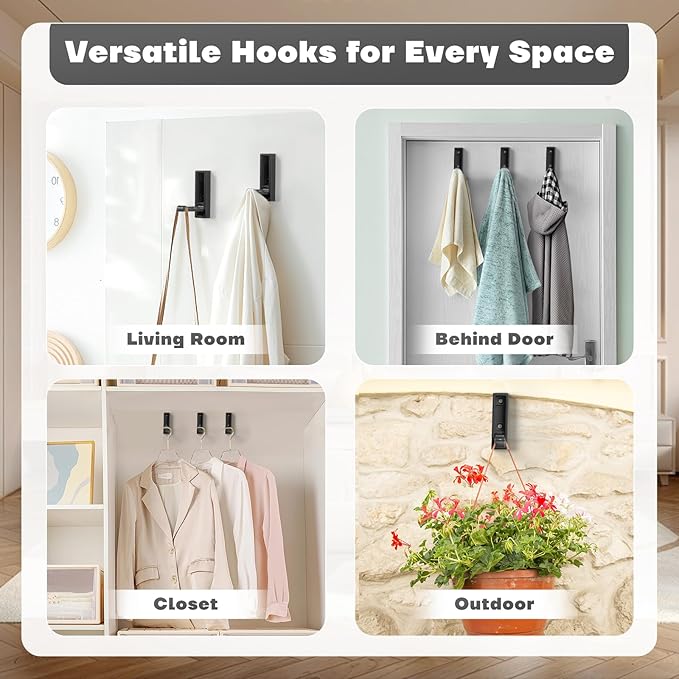 Folding Wall Hooks, 4pcs Foldable Coat Hooks, Heavy Duty Zinc Alloy No Rust Fold Up Hooks for Coat, Towel, Key, Hat, Bag, Jacket, Backpack (Matte Black)