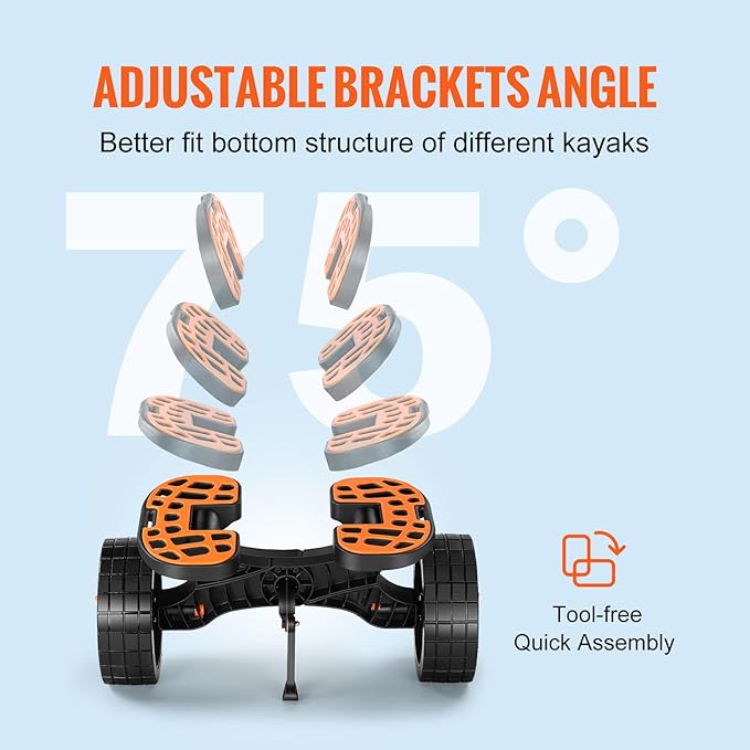 VEVOR Kayak and Canoe Trolley Cart with 10'' Solid Tires，320lbs Load Capacity with Adjustable Brackets and Straps，All-Terrain Durable Kayak Dolly cart
