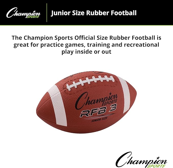 Champion Sports Rubber Football – Durable All-Weather Football with Enhanced Grip - Backyard Play & Training – Pee Wee to Official Sizes