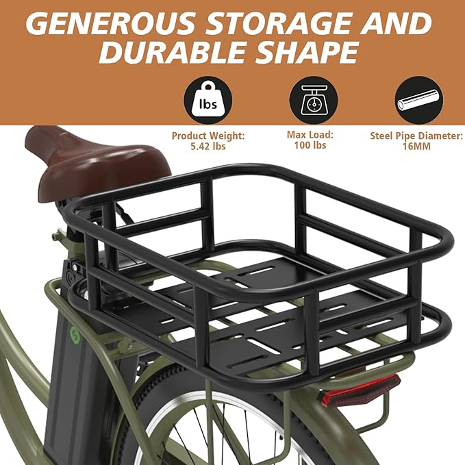 Bike Basket Rear, Bicycle Basket with Liner,Waterproof Cover,Cargo Net, Large Bike Back Baskets, Heavy Duty Rear Bicycle Baskets for Most Bikes and E-Bike