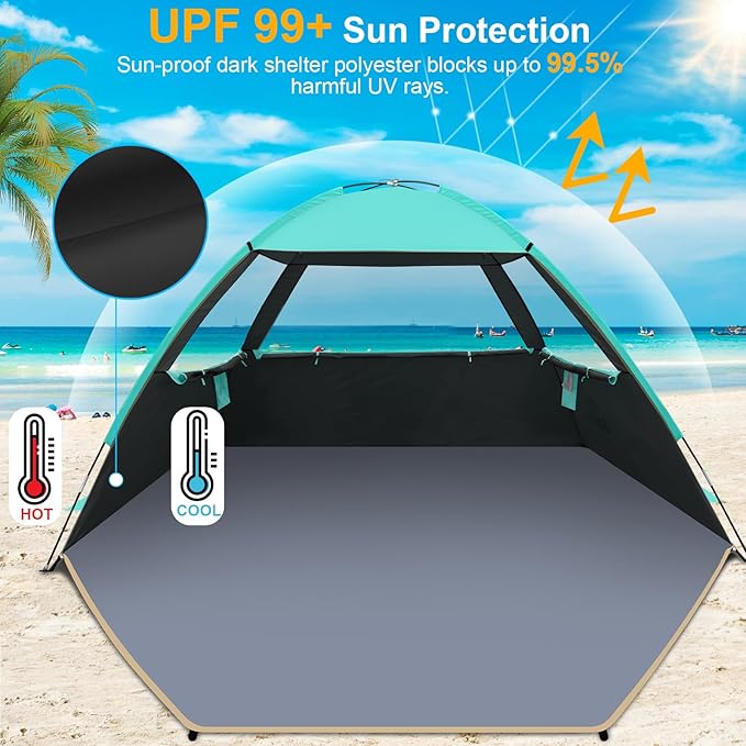 Gorich Beach Tent Sun Shelter for 3/4/6/8/10 Person with UPF 50＋ UV Protection, Lightweight & Easy Setup Beach Shade Canopy, Portable Beach Shade Tent Beach Cabana