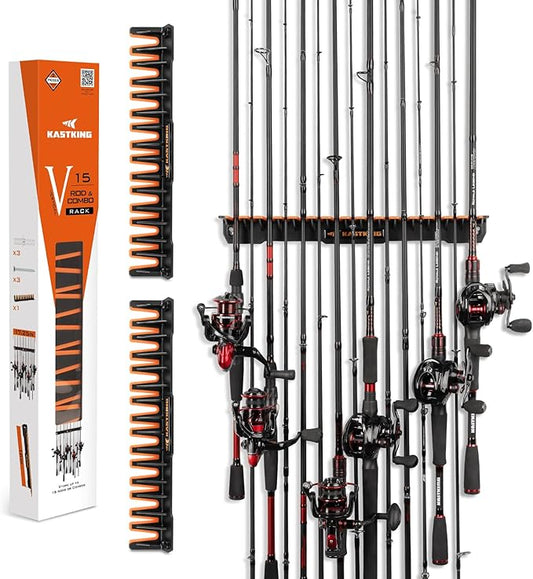 KastKing V15 Vertical Fishing Rod Holder – Wall Mounted Fishing Rod Rack, Store 15 Rods or Fishing Rod Combos in 17.25 Inches, Great Fishing Pole Holder and Rack