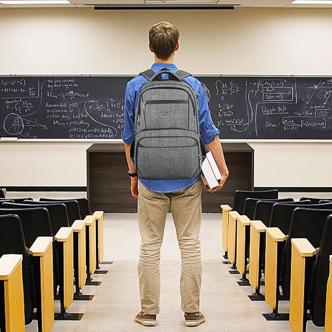 MATEIN Laptop Backpack with Lunch Box, 18 Inch Gray Mens Work Backpack for Office Commute College, Personal Item Insulated Lunch Work Bag for Traveling, Heavy Duty Travel Back Pack with Luggage Strap