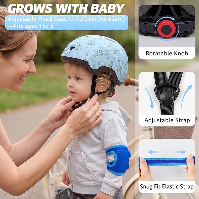 Toddler Helmet with Knee Pads and Elbow Pads Set for Kids Age 1-3, Adjustable Infant Baby Bike Helmet for Girls Boys for Balance Bike, Scooter, Bicycle