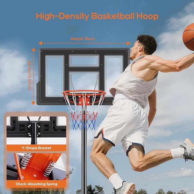 Portable Basketball Hoop Outdoor, Adjustable Basketball Hoops Goal System Shatterproof Backboard, Shock Absorbent Rim, Fillable Base for Swimming Pool/Backyard/Driveway