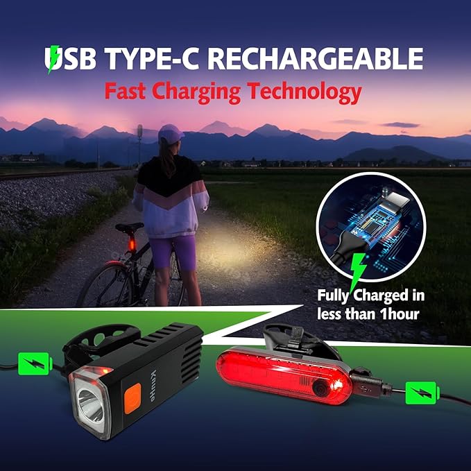 Kunhe USB-C Rechargeable Bike Lights Front and Rear(2or4or10or20 Packs) Night Riding for Kids &Adults 3 Lights Modes Used as a Safety Indicator Light for Skateboards Strollers and Wheelchairs