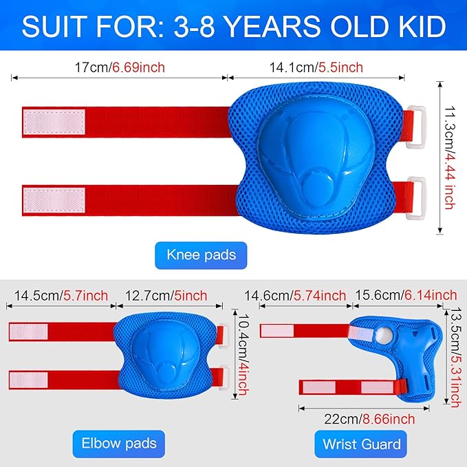 Wemfg Kids Protective Gear Set Knee Pads for Kids 3-14 Years Toddler Knee and Elbow Pads with Wrist Guards 3 in 1 for Skating Cycling Bike Rollerblading Scooter