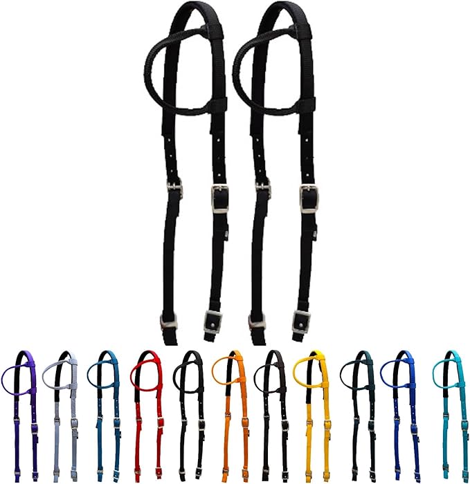 Majestic Ally Nylon Padded Sliding Single Ear Headstall for Horses- Set of 2 - Multiple Colors