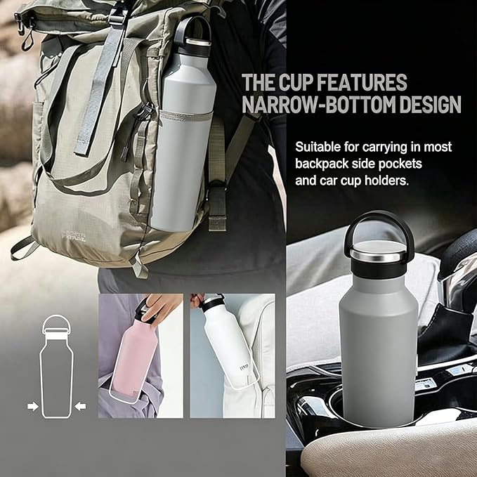 TYESO Stainless Steel Vacuum Insulated Water Bottle, Insulated Water Bottle with Soft Silicone Carry Handle (GRAY, 25 OZ)
