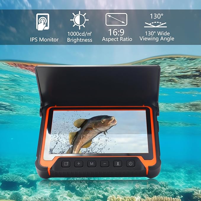 Portable Fish Finders,Underwater Fishing Camera with 7''IPS Screen,1000TVL Ice Fishing Camera with 12pcs Infrared Lights,6H Battery,USB-C Charging,49FT/15M Cable for Lake Boat Ice Fishing