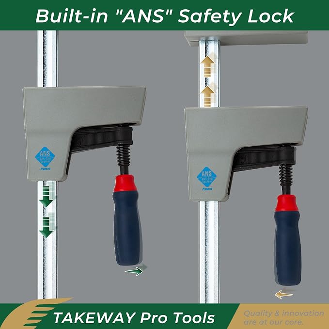 Pro Tools PJP60-8 Light-Duty Parallel Jaw Clamp – Woodworking F-Clamp with ANS Anti-Slip System, Ergonomic Grip, and Non-Marring Jaws for Cabinetry, Joinery, and DIY Projects - 2-Pack