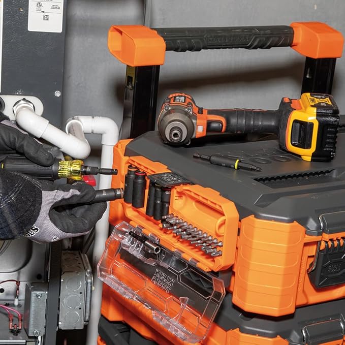 Klein Tools 32502HD KNECT Impact-Rated Screwdriver and Socket Set with MODbox Case, 41-Piece, 26 Bits, 6 Deep Well Sockets, Accessories, and Handle