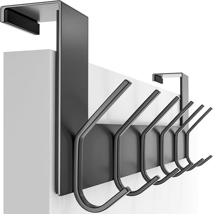 SKOLOO Over The Door Hook - for Doors up to 1-3/4'' Thickness, Black, No Assembly Required, Stainless Steel, Door Coat Rack for Entryway & Bathroom Hanging Coats, Backpack, Robes, Towels