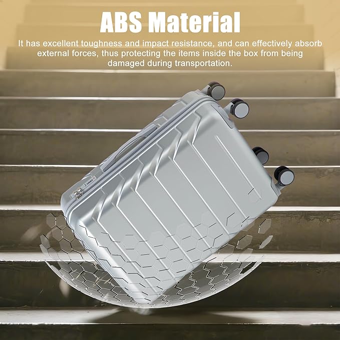 28 Inch ABS Hard Shell Large Luggage With Combination Lock and Side Hooks, Sliver