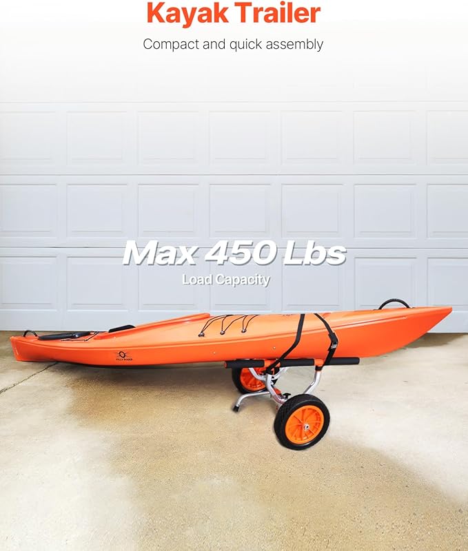 VEVOR Kayak Cart, Heavy Duty 450 LBS Load Capacity Kayak Trailer, Detachable Canoe Trolley Cart with Adjustable Width & Nonslip Support Foot, 12'' Solid Tires for Kayaks Canoes Float Mats Paddleboards