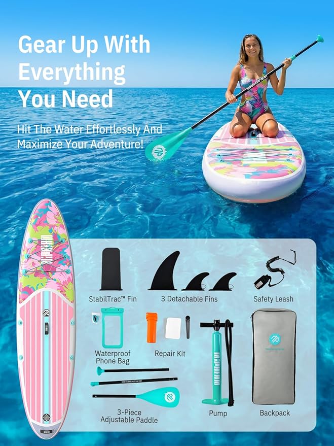 Niphean Inflatable Stand Up Paddle Board with SUP Accessories, Anti-Slip EVA Deck, 10’6’’ Inflatable Paddle Boards for Adults & Youth of All Skill Levels
