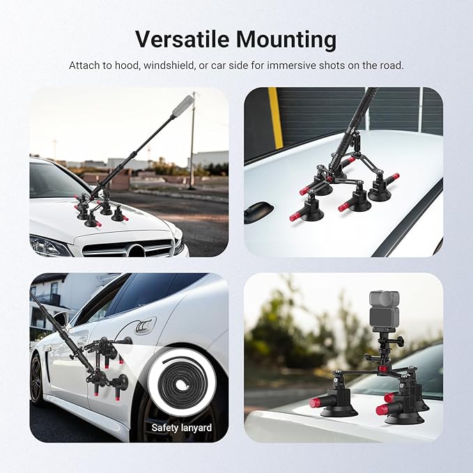 NEEWER 5 in 1 Suction Car Mount Kit Compatible with Insta 360 X5 X4 X3 Insta360 X2 GoPro Max DJI OSMO 360 Action Camera Accessories, Quick Release with Invisible Selfie Stick for Windshield, CA075