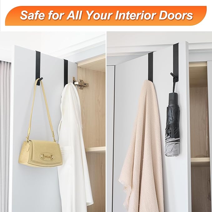 ARTOYS Over-The-Door Hooks, 4-Pack Black - No Drill Stainless Steel Hanger for Towels & Coats, Holds 50 lbs, Fits Standard 1-3/8" (35mm) Doors