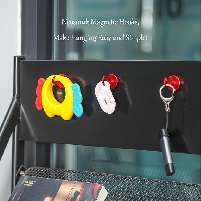 Neosmuk Magnetic Hooks, Heavy Duty 85lb+ Strong Magnet Hook for Cruise Cabins, Cruise Ship Essentials for Hanging, Metal Wall Refrigerator Hangers (Red, 10 Pack)