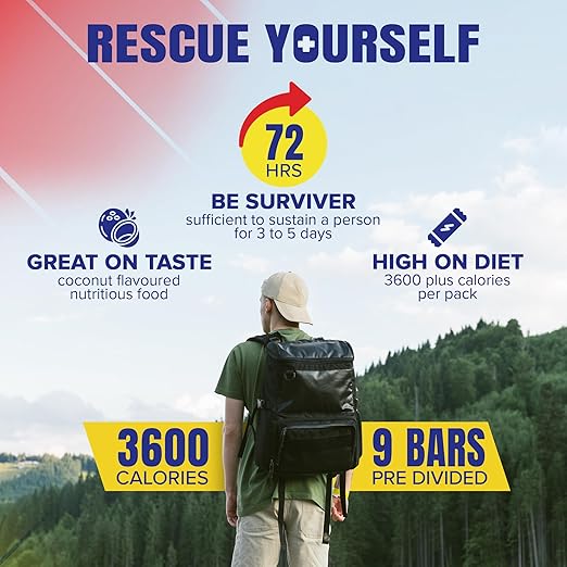 SOSフーズラボ社 185000825 S.O.S.レーション 緊急用3600カロリー食糧バー - 3日/72時間パッケージ、賞味期限5年、高さ5インチ、幅2インチ、長さ4.5インチ、ホワイト