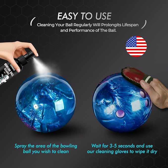 Bowling Ball Cleaner Spray - 2 Pack Bowling Cleaner Set with Cleaning Towel, Portable Bowling Accessories Kit - Removes Oil, Stains & Scuffs - Enhances Grip, Restores Tack & Prolongs Lifespan of Ball