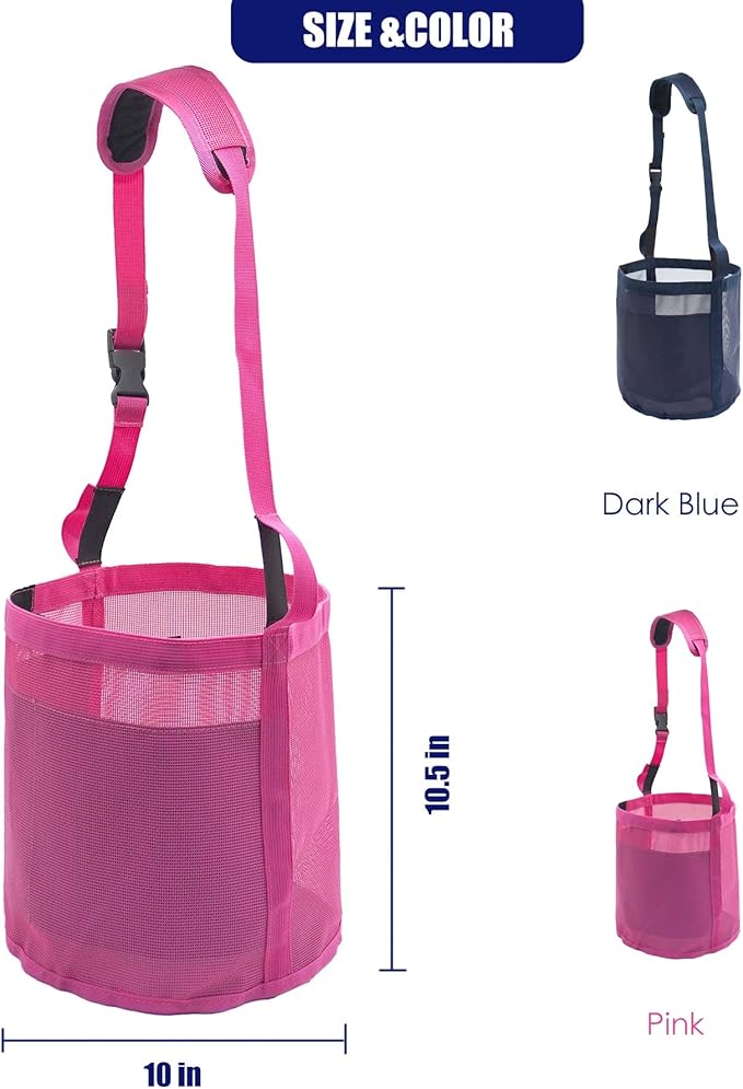 Horse Feed Bag for Grain - Heavy Duty Mesh Horse Feeder with Adjustable Strap,Comfort Neck Pad,Nose Pad Horse Muzzle (Medium,1Blue+1Pink)