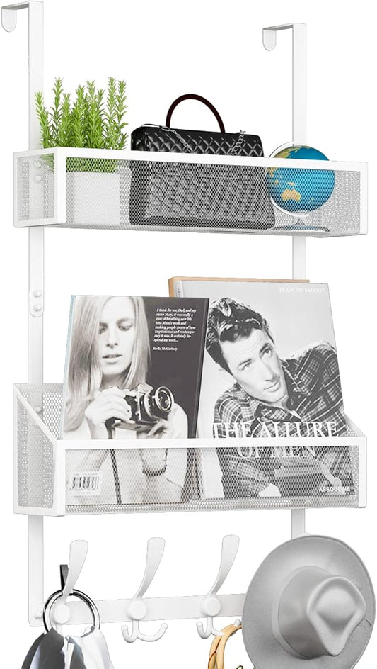 Over The Door Hooks Organizer, Coat Rack Over The Door Storage Hanger Towel Rack, Back of Door Storage Organizer for Bathroom,Bedroom,Kitchen,Office (White, 3-Tier)