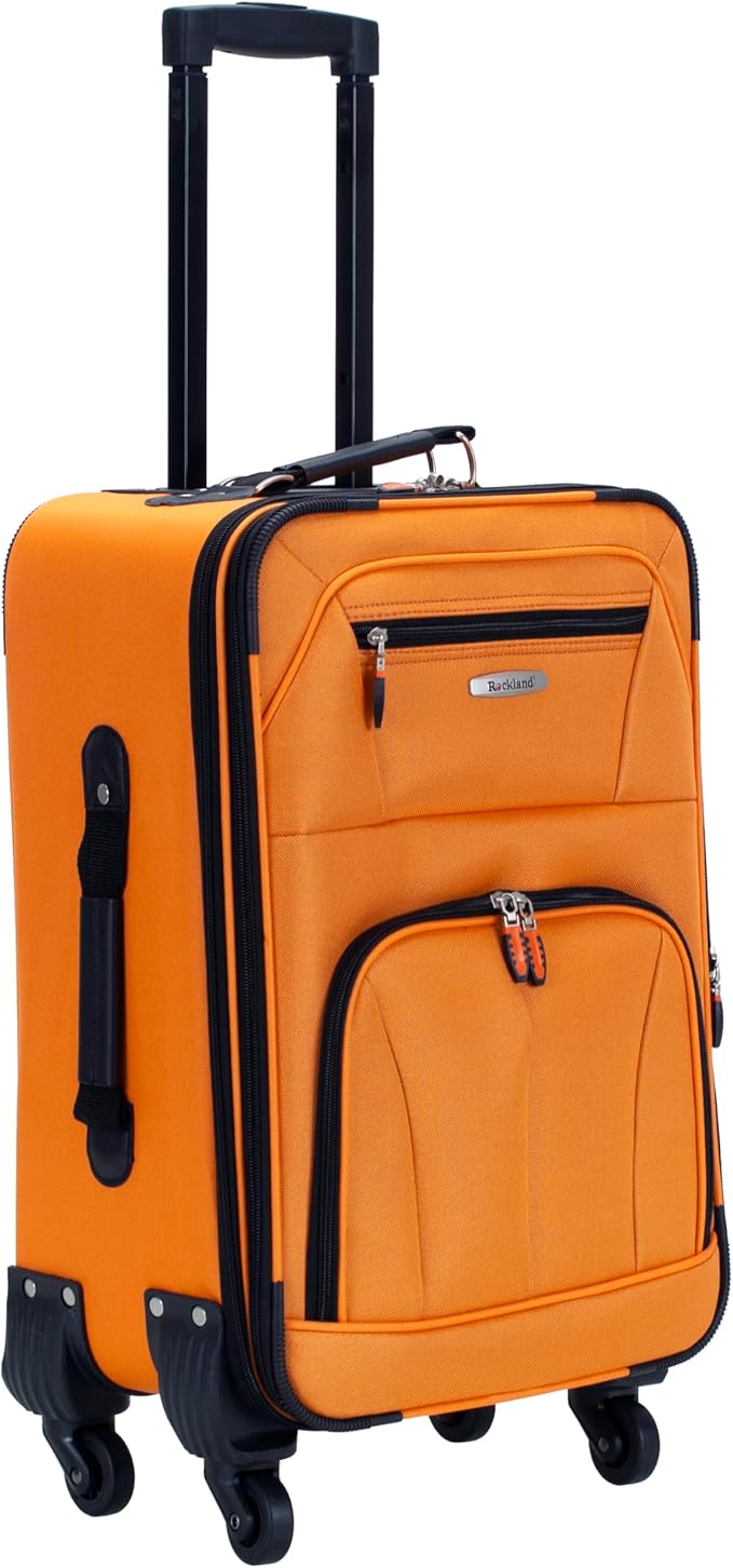 Rockland Pasadena Softside Spinner Wheel Luggage, Orange, Carry-On 19-Inch