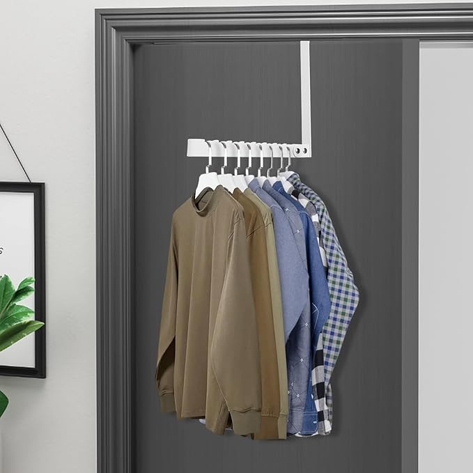 FYY Over The Door Hooks Hanger, 2 Pack Collapsible Folding Over Door Clothes Drying Rack Space Saving Laundry Hanging Storage Hook for Clothing, Coats, Towels for Bedroom Bathroom White