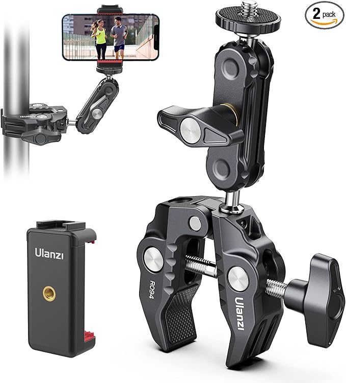 ULANZI Super Clamp Camera Clamp Mount Monitor 360° Ballhead Magic Arm Double Ball Head Adapter with 1/4"-20 & 3/8"-16 Thread ST-07 Phone Tripod Mount