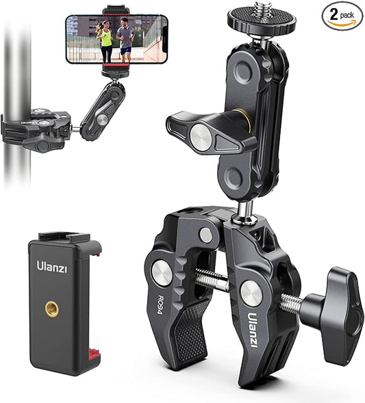 ULANZI Super Clamp Camera Clamp Mount Monitor 360° Ballhead Magic Arm Double Ball Head Adapter with 1/4"-20 & 3/8"-16 Thread ST-07 Phone Tripod Mount