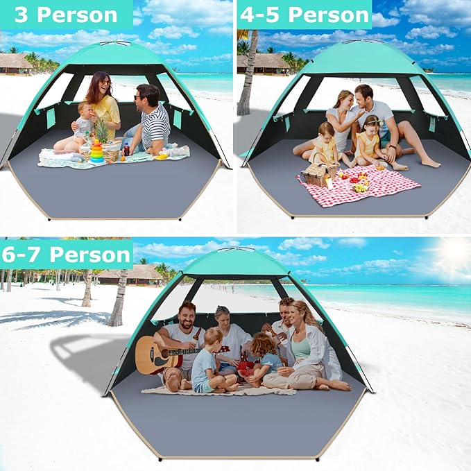 Gorich Beach Tent Sun Shelter for 3/4/6/8/10 Person with UPF 50＋ UV Protection, Lightweight & Easy Setup Beach Shade Canopy, Portable Beach Shade Tent Beach Cabana