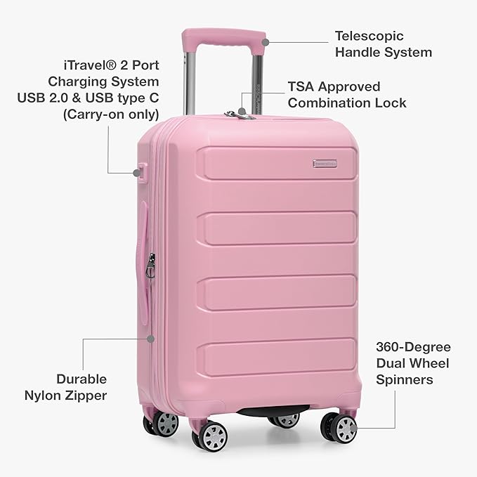 Traveler's Choice Pagosa Hardshell Expandable Luggage with Spinner Wheels, Pink, 3-Piece Set (22/26/30)