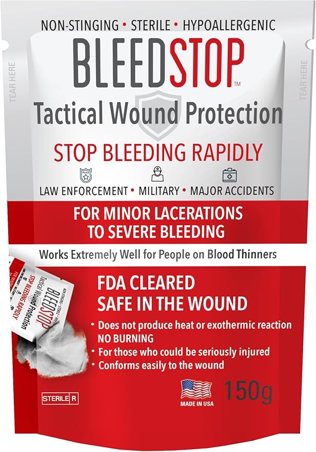 BleedStop応急処置止血パウダー – 重度の傷や鼻血に素早く血液凝固、150g – 血液凝固阻止薬服用中の患者にも安全