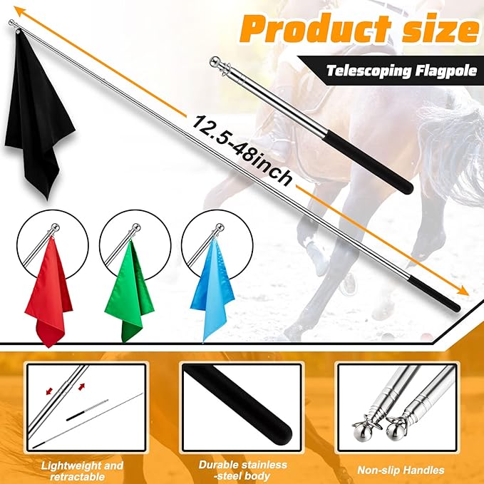 Equestrian Training Flag 4 Pieces Equestrian Training Equipment Nylon Flag with Flagpole