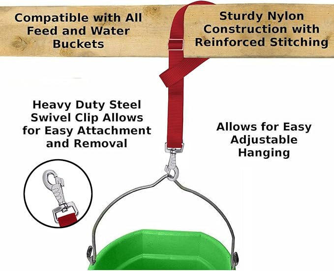 Rosemarie Horse Bucket Strap Hangers,Horse Suppliers Adjustable Nylon Straps up to 700 lbs for Hay Nets, Water Buckets,Hanging-Pratical and Easy Use(4 Pack) (Red)
