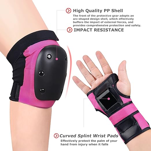 Adult Knee Pads Elbow Pads Wrist Guards for Adult Kids, 6 in 1 Protective Gear Set for Skateboarding Biking Roller Skating Cycling Outdoor Sports (Large)