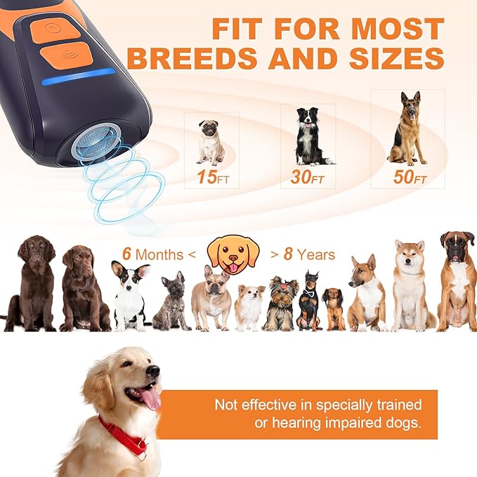 Dog Bark Deterrent Devices, Ultrasonic Anti Barking Device for Dogs, Up to 50FT Long Range Rechargeable Bark Control Safe for Dogs & Human Portable Indoor Outdoor (B0GTY9VT33, Black)