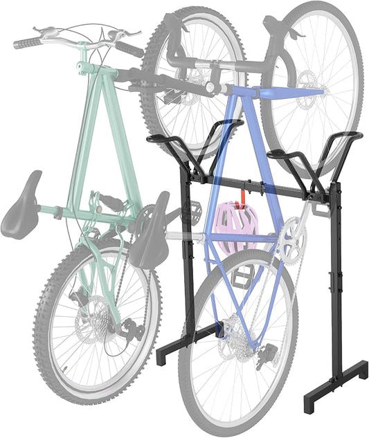Sttoraboks 2 Bikes Floor Stand,Adjustable Bicycle Parking Rack with Hook for Garage/Indoor/Outdoor,Metal Cycle Storage Organizer Rack for Road Bikes