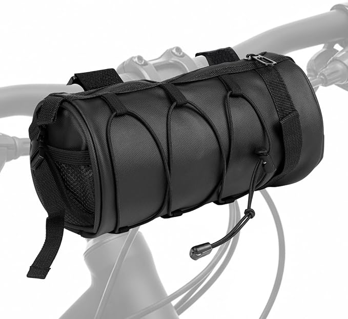 Bike Handlebar Bag, 2.5L Black Waterproof Bicycle Frame Front Bag, Multiple Bike Storage Roll Bag Bicycle Accessories with Shoulder Strap for Mountain Road Bikes